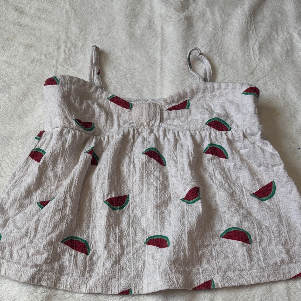 Old Navy White Crop Tank with Red and Green Watermelon Print